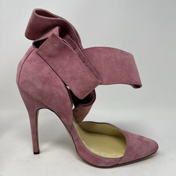 Aminah Abdul Jillil Pink Suede Bow Pumps Stiletto Heels Pointed Toe Size 11 - Picture 7 of 12